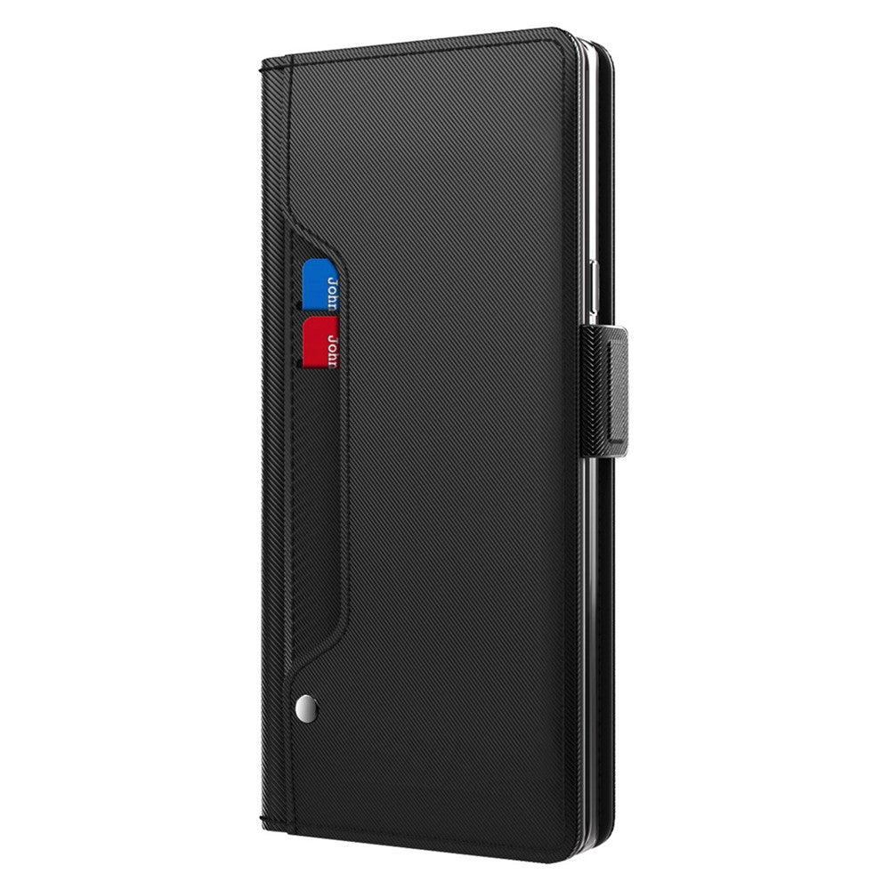 Fallskyddande mobilskal för OnePlus 11 5G, PU-läder+TPU vikbart stativ korthållare magnetiskt mobilskal med sminkspegel