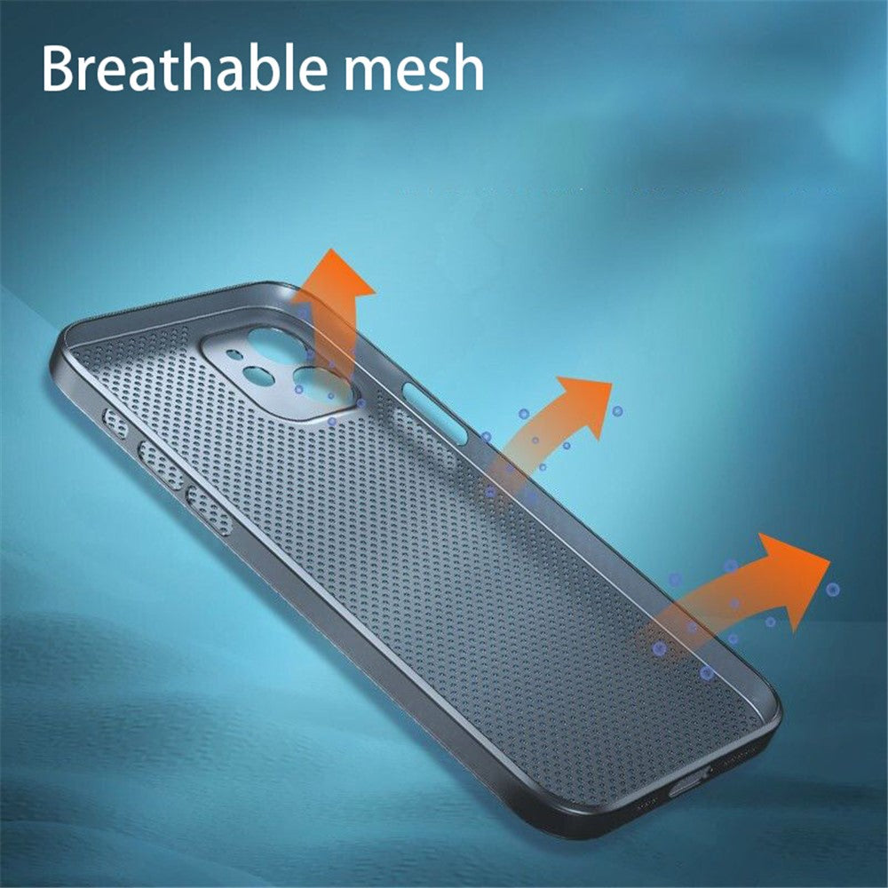 Til iPhone 12 mini 5.4 tommer, anti-fingeraftryk, ultratyndt, åndbart hult hul, varmeafledende net-bagcover, PP-telefoncover