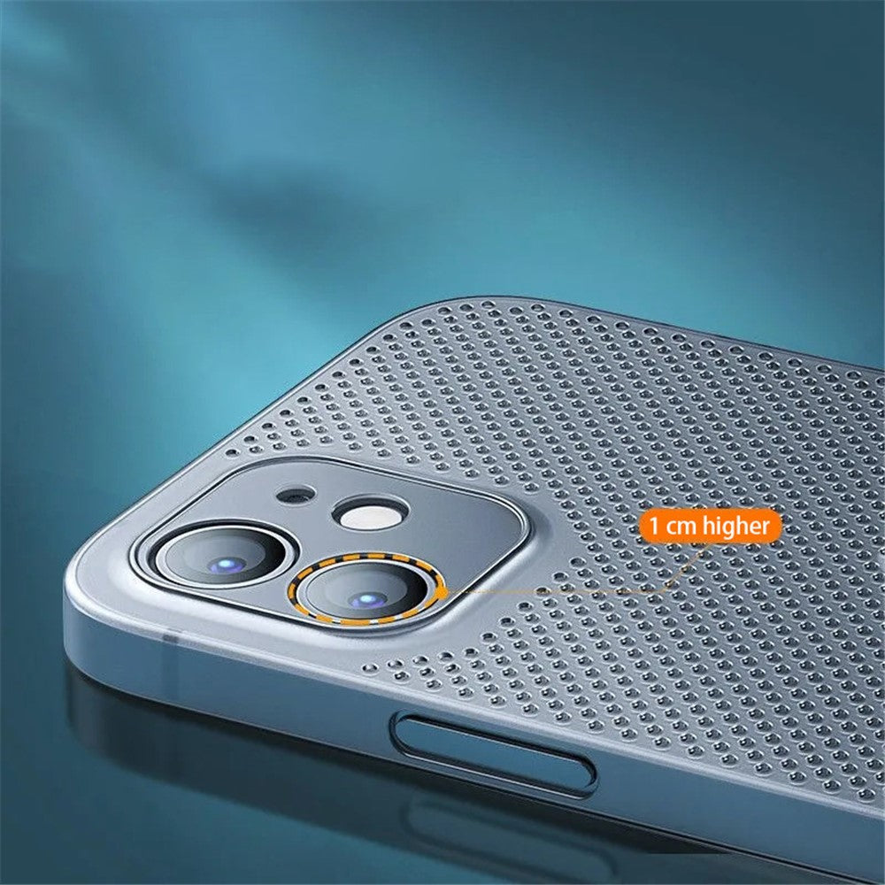 Til iPhone 12 mini 5.4 tommer, anti-fingeraftryk, ultratyndt, åndbart hult hul, varmeafledende net-bagcover, PP-telefoncover