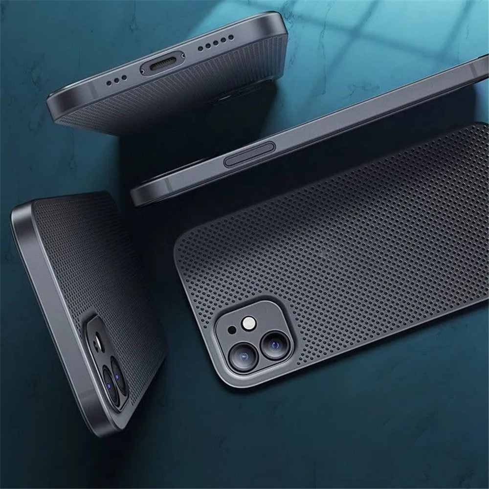 Til iPhone 12 mini 5.4 tommer, anti-fingeraftryk, ultratyndt, åndbart hult hul, varmeafledende net-bagcover, PP-telefoncover