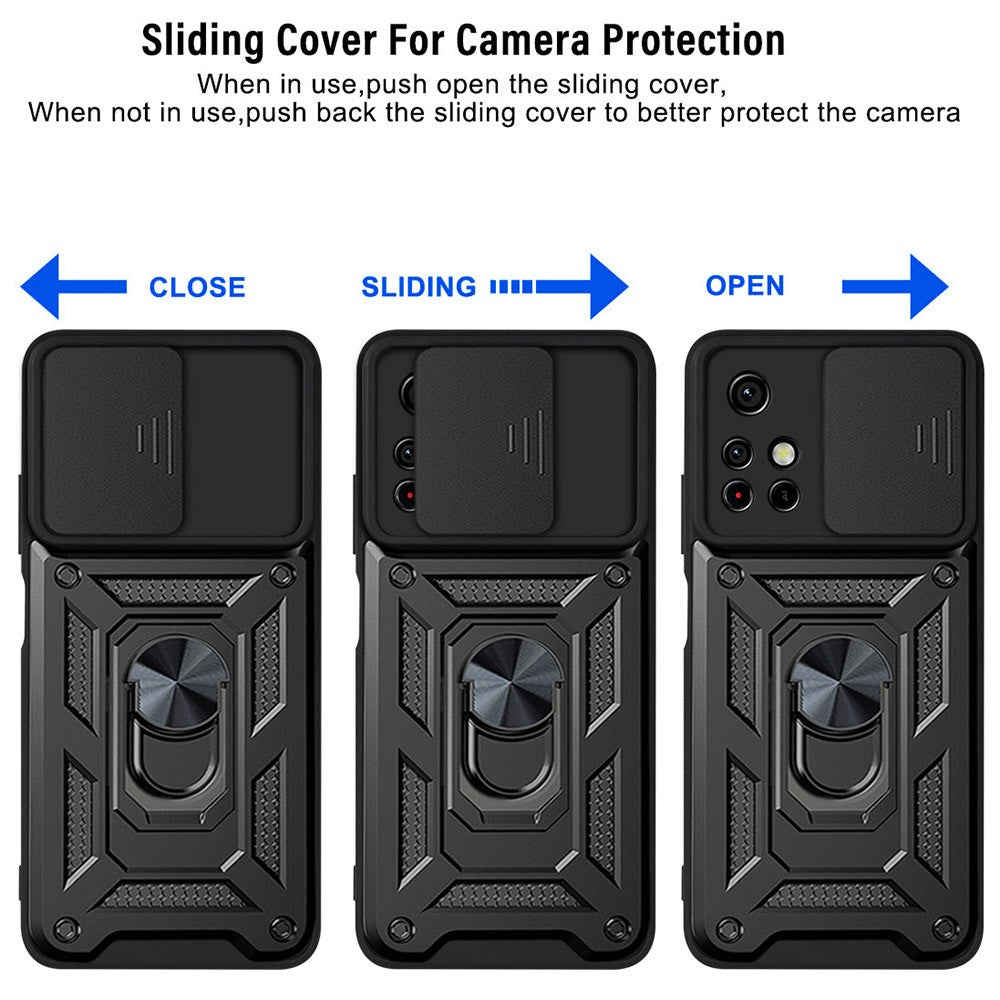For Xiaomi Redmi Note 11 Pro 5G (China) (MediaTek) / Note 11 Pro+ 5G Ring Kickstand TPU+PC Phone Case Slide Camera Protection Back Cover