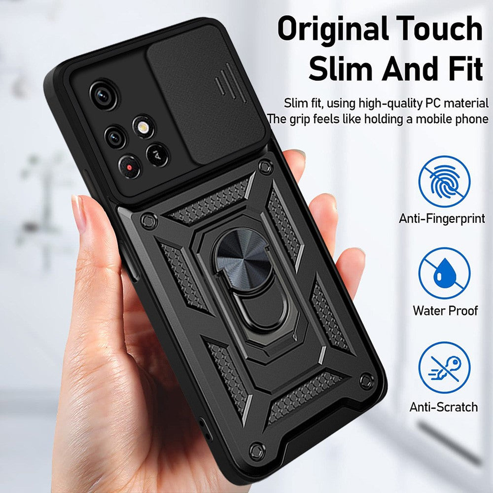 For Xiaomi Redmi Note 11 Pro 5G (China) (MediaTek) / Note 11 Pro+ 5G Ring Kickstand TPU+PC Phone Case Slide Camera Protection Back Cover
