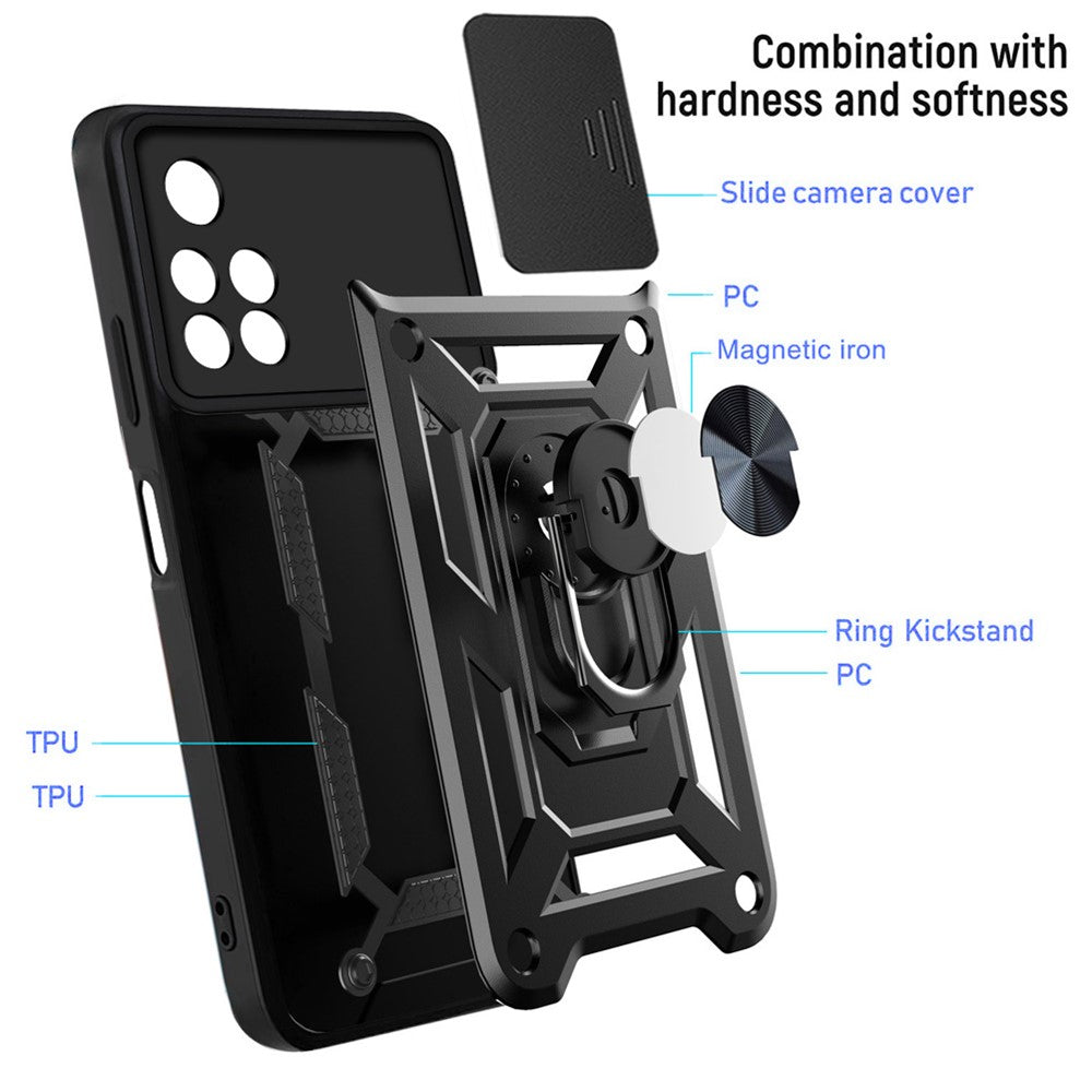 For Xiaomi Redmi Note 11 Pro 5G (China) (MediaTek) / Note 11 Pro+ 5G Ring Kickstand TPU+PC Phone Case Slide Camera Protection Back Cover