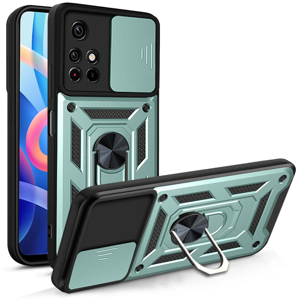 For Xiaomi Redmi Note 11 Pro 5G (China) (MediaTek) / Note 11 Pro+ 5G Ring Kickstand TPU+PC Phone Case Slide Camera Protection Back Cover