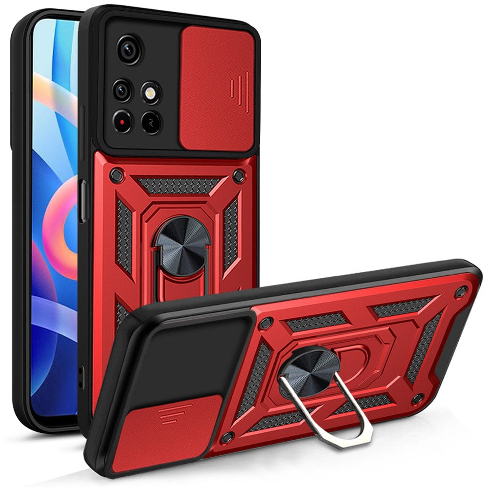 For Xiaomi Redmi Note 11 Pro 5G (China) (MediaTek) / Note 11 Pro+ 5G Ring Kickstand TPU+PC Phone Case Slide Camera Protection Back Cover