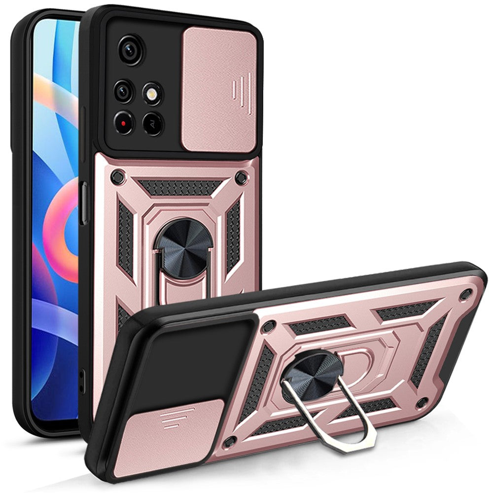 For Xiaomi Redmi Note 11 Pro 5G (China) (MediaTek) / Note 11 Pro+ 5G Ring Kickstand TPU+PC Phone Case Slide Camera Protection Back Cover