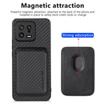 Detachable Card Holder Case for Xiaomi 13 5G, Carbon Fiber Texture Anti-scratch Cell Phone Cover