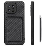 Detachable Card Holder Case for Xiaomi 13 5G, Carbon Fiber Texture Anti-scratch Cell Phone Cover
