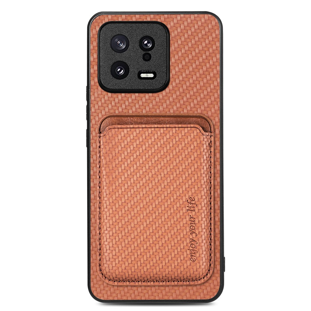 Detachable Card Holder Case for Xiaomi 13 5G, Carbon Fiber Texture Anti-scratch Cell Phone Cover