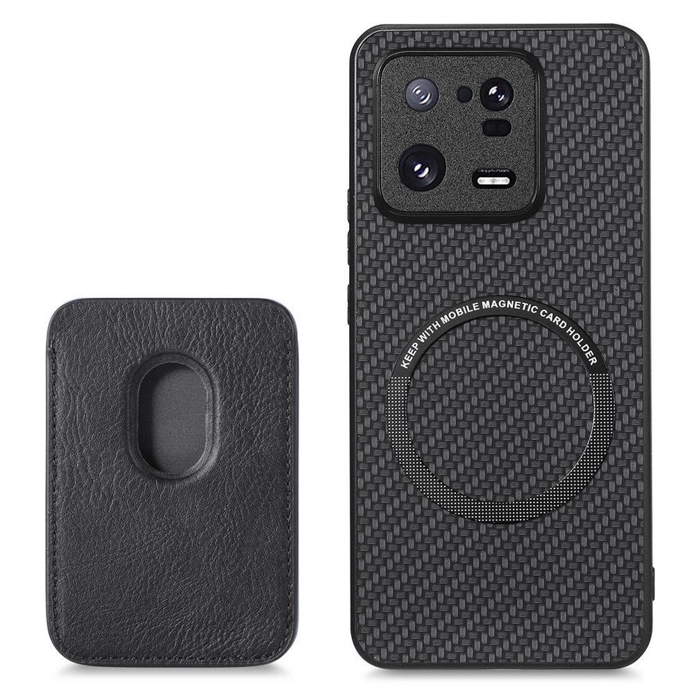 Xiaomi 13 Pro 5G aftagelig kortholder med kulfibertekstur, mobilcover i PU-læder + TPU + PC