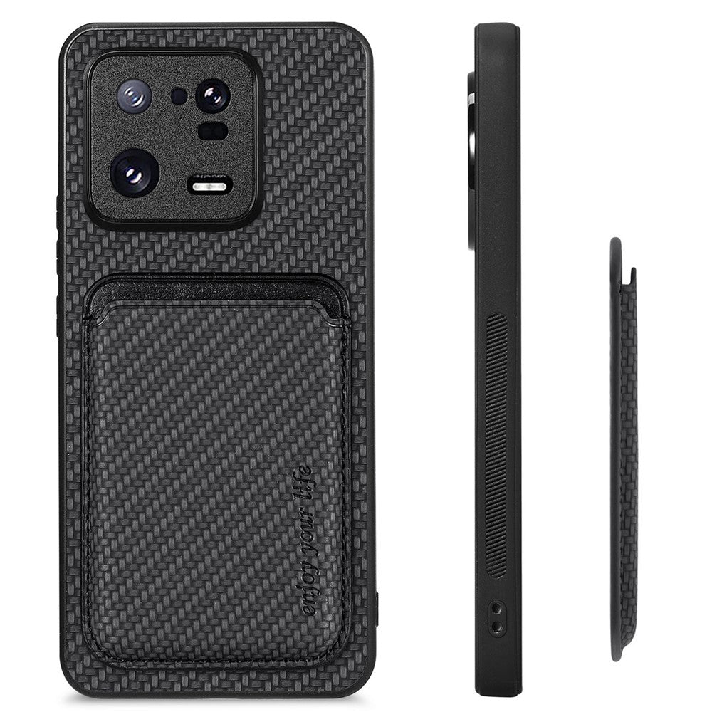 Xiaomi 13 Pro 5G aftagelig kortholder med kulfibertekstur, mobilcover i PU-læder + TPU + PC
