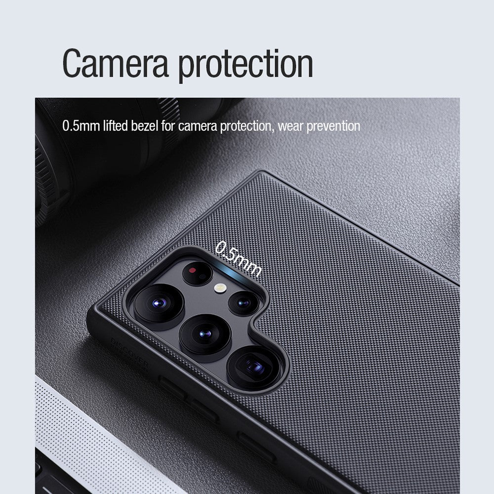 NILLKIN Frosted Shield Pro til Samsung Galaxy S23 Ultra, mat mobilcover i PC + TPU, stødsikkert hybridcover med bilholder og metalplade