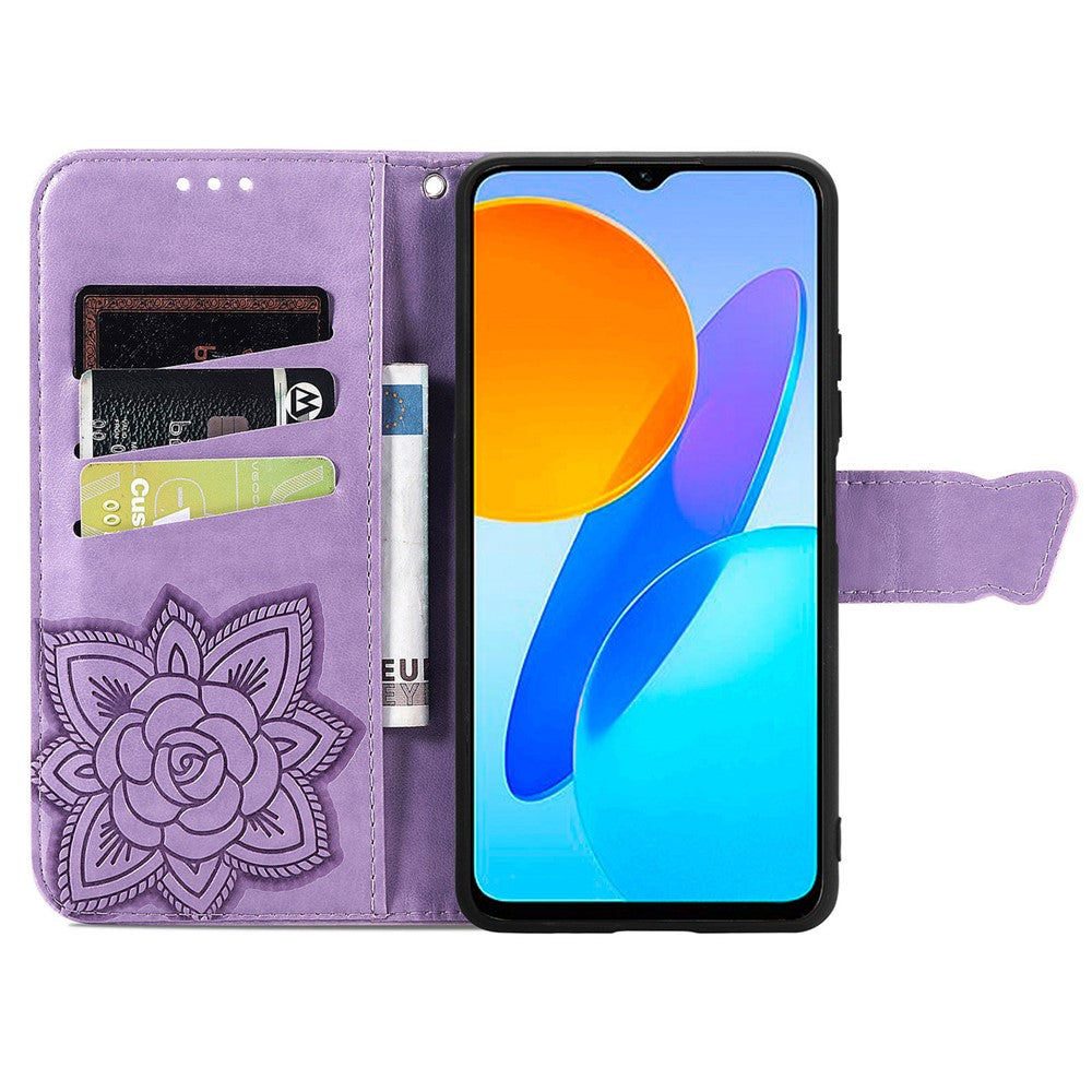 Til Honor X8 5G PU-læder beskyttende telefoncover præget sommerfuglemønster stødsikkert flip-telefoncover med stativpung