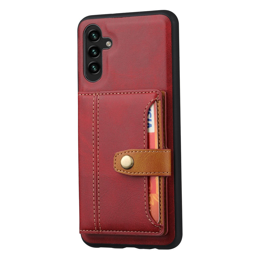 For Samsung Galaxy A34 5G Anti-scratch Calf Texture Phone Case Card Slots Kickstand PU Leather Coated TPU Protective Back Cover