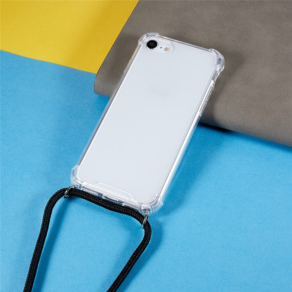 Phone Back Cover for iPhone 7 / 8 / SE (2020) / SE (2022), HD Clear Four Corner Shockproof TPU Case with Lanyard