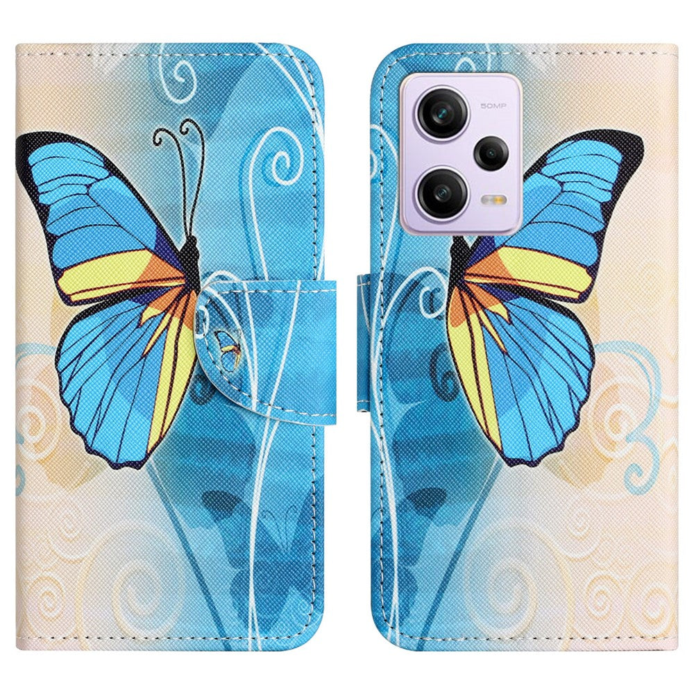 Leather Case for Xiaomi Redmi Note 12 5G (Global) / (India) / (China) / Poco X5 5G Cross Texture Wallet Stand Pattern Printing Phone Cover