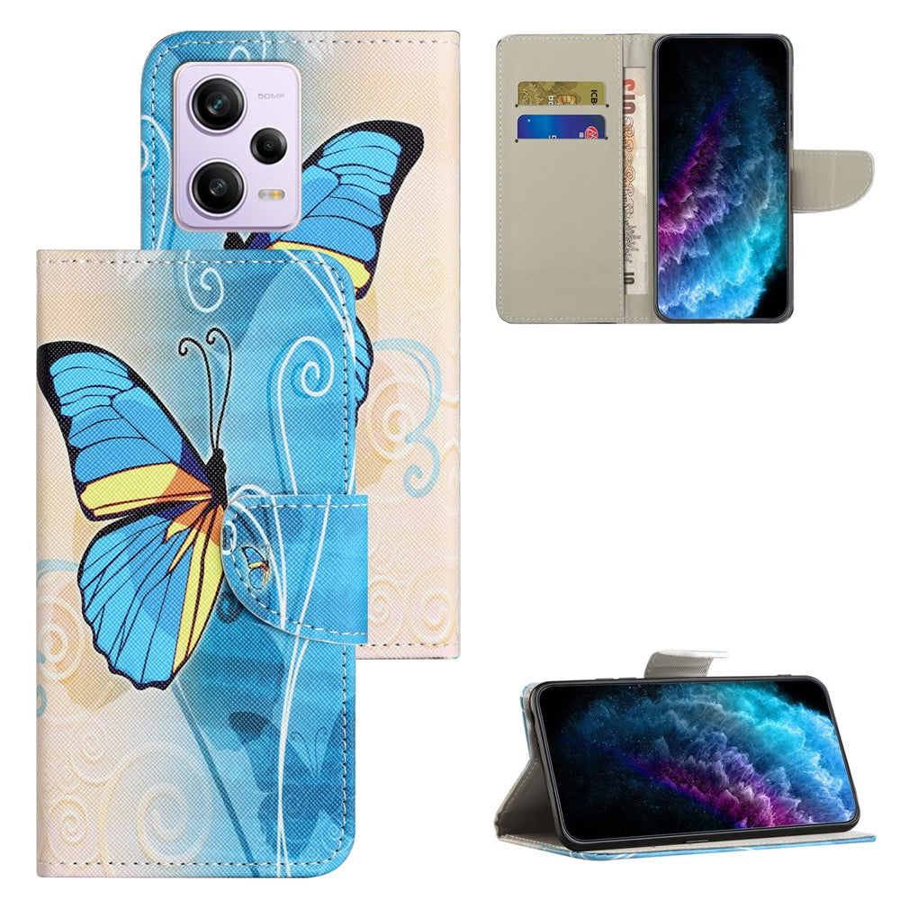 Leather Case for Xiaomi Redmi Note 12 5G (Global) / (India) / (China) / Poco X5 5G Cross Texture Wallet Stand Pattern Printing Phone Cover
