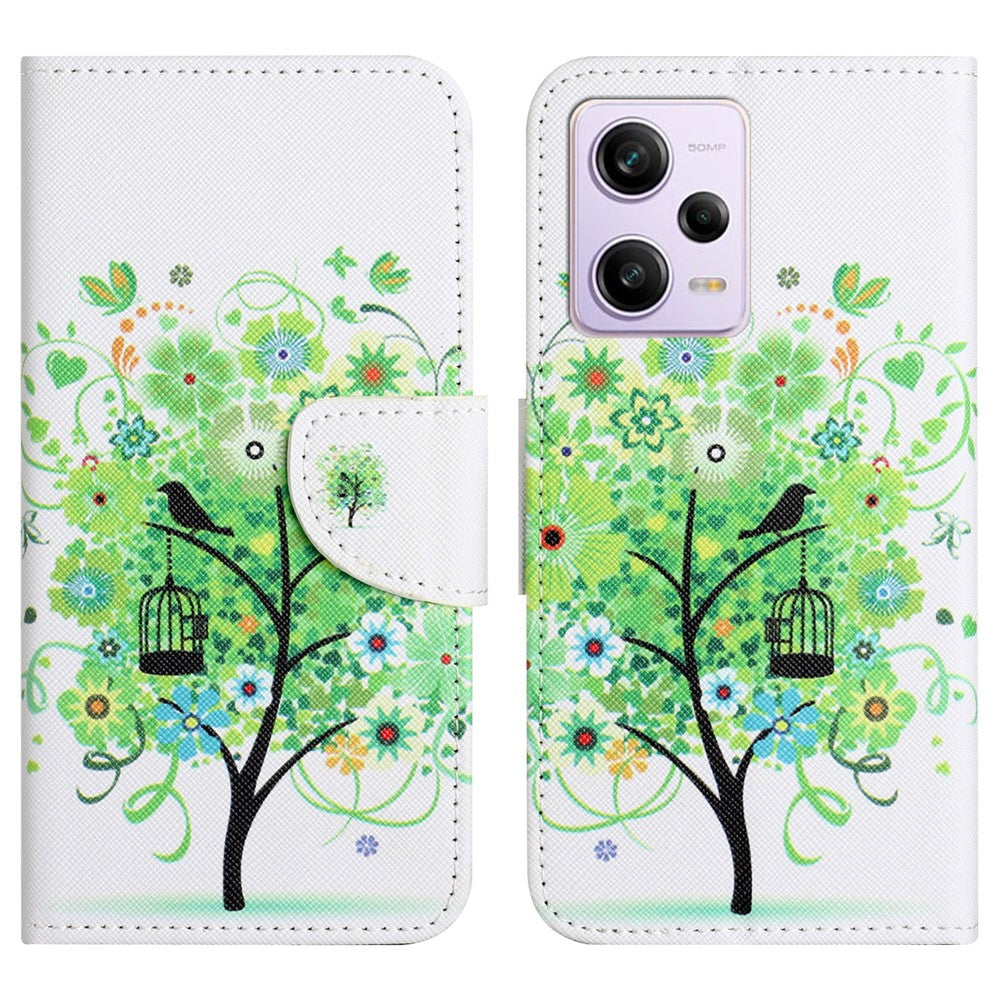 Leather Case for Xiaomi Redmi Note 12 5G (Global) / (India) / (China) / Poco X5 5G Cross Texture Wallet Stand Pattern Printing Phone Cover
