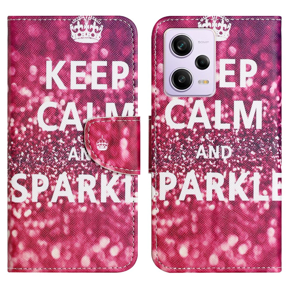 Leather Case for Xiaomi Redmi Note 12 5G (Global) / (India) / (China) / Poco X5 5G Cross Texture Wallet Stand Pattern Printing Phone Cover