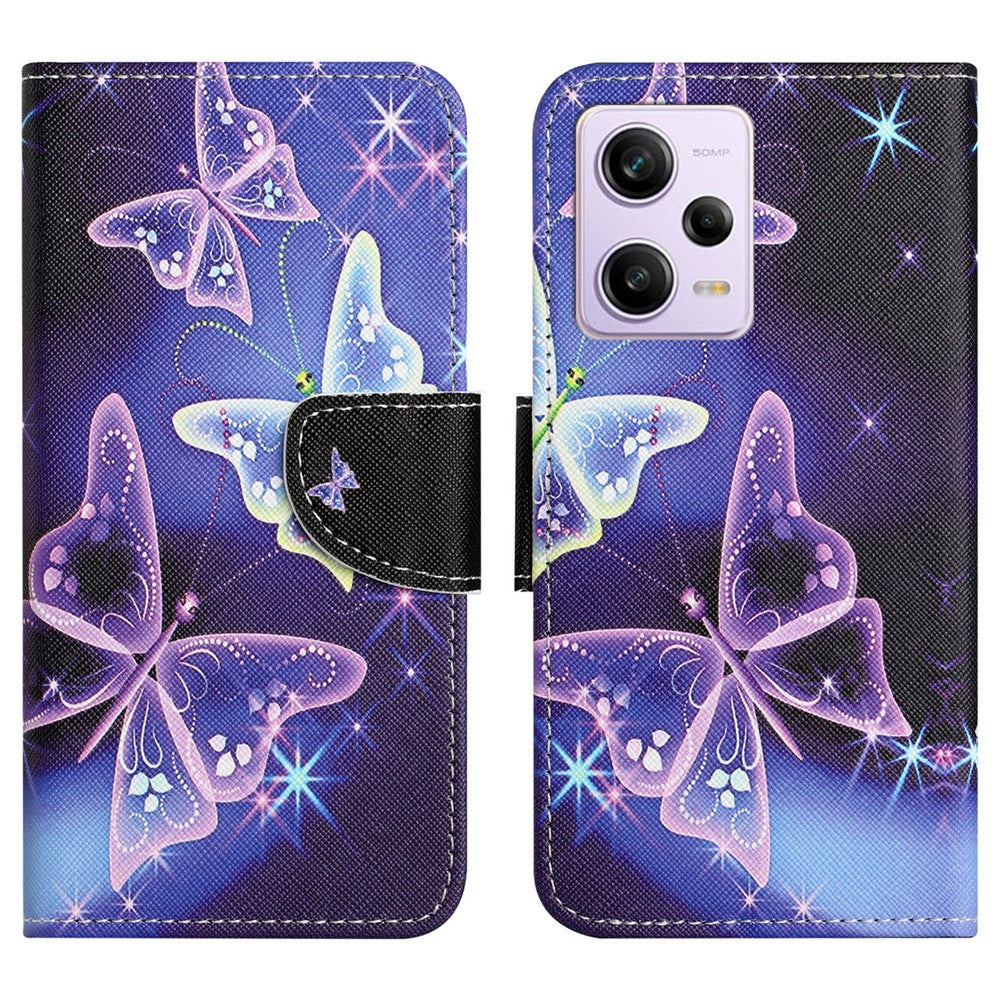 Leather Case for Xiaomi Redmi Note 12 5G (Global) / (India) / (China) / Poco X5 5G Cross Texture Wallet Stand Pattern Printing Phone Cover