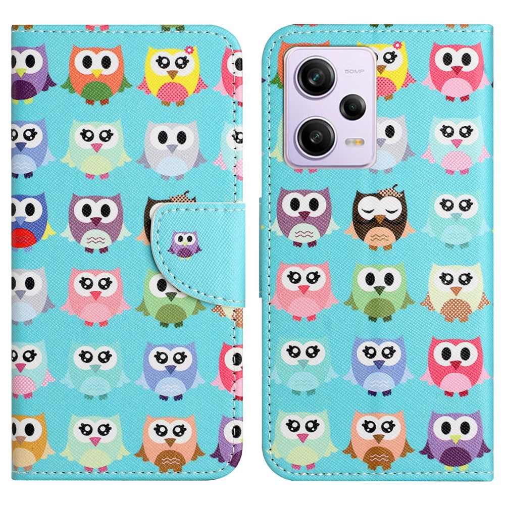 Leather Case for Xiaomi Redmi Note 12 5G (Global) / (India) / (China) / Poco X5 5G Cross Texture Wallet Stand Pattern Printing Phone Cover
