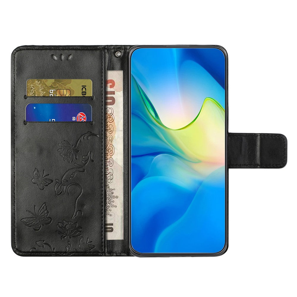 PU Leather Phone Cover For Xiaomi Redmi Note 12 Pro 5G, Imprinted Butterfly Flower Pattern Stand Wallet Phone Case with Strap