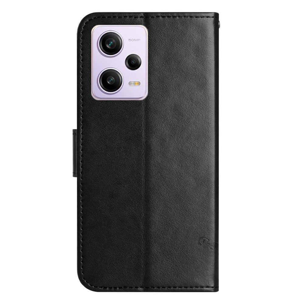 PU Leather Phone Cover For Xiaomi Redmi Note 12 Pro 5G, Imprinted Butterfly Flower Pattern Stand Wallet Phone Case with Strap