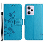 PU Leather Phone Cover For Xiaomi Redmi Note 12 Pro 5G, Imprinted Butterfly Flower Pattern Stand Wallet Phone Case with Strap