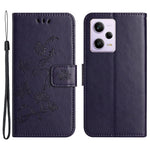 PU Leather Phone Cover For Xiaomi Redmi Note 12 Pro 5G, Imprinted Butterfly Flower Pattern Stand Wallet Phone Case with Strap