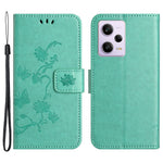 PU Leather Phone Cover For Xiaomi Redmi Note 12 Pro 5G, Imprinted Butterfly Flower Pattern Stand Wallet Phone Case with Strap