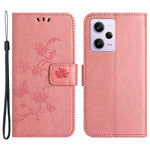 PU Leather Phone Cover For Xiaomi Redmi Note 12 Pro 5G, Imprinted Butterfly Flower Pattern Stand Wallet Phone Case with Strap