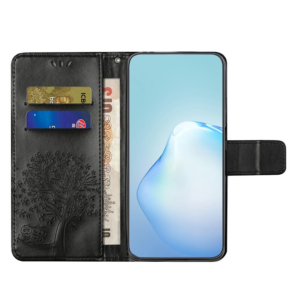Fallsäkert PU-läderfodral för Xiaomi Redmi Note 12 Pro 5G, plånboksfodral med stativ och präglat uggleträdmönster