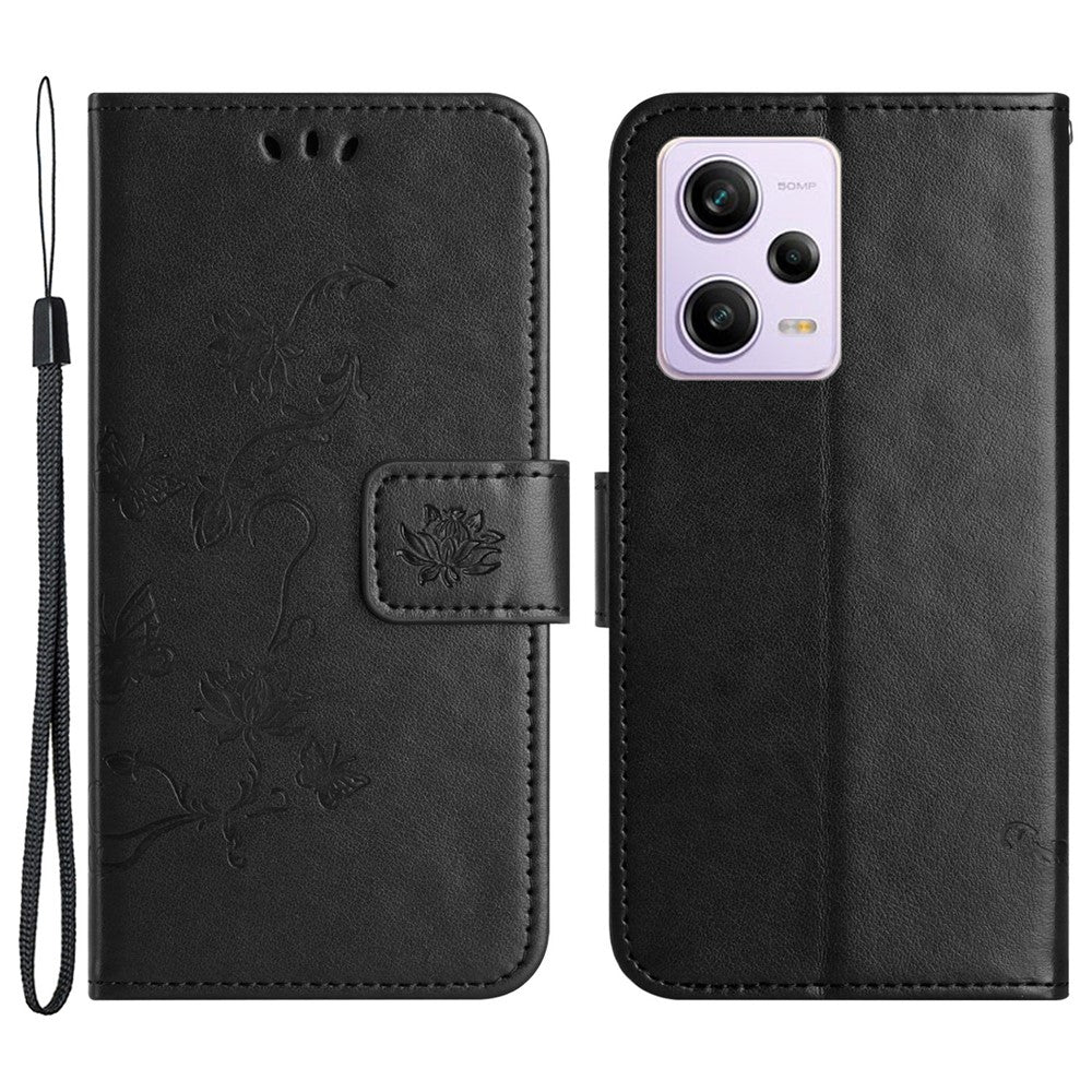 Shockproof Phone Case For Xiaomi Redmi Note 12 Pro+ 5G , PU Leather Phone Cover with Imprinted Butterfly Flower Pattern and Stand Wallet