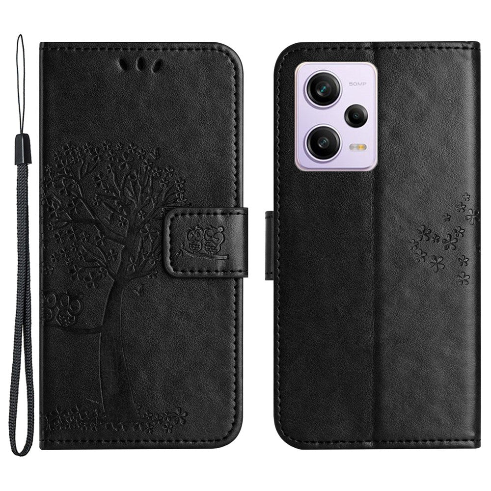 PU Leather Phone Case For Xiaomi Redmi Note 12 Pro+ 5G , Imprinted Owl Tree Pattern Protective Phone Stand Wallet Cover