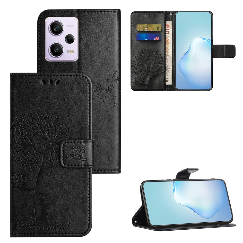 PU Leather Phone Case For Xiaomi Redmi Note 12 Pro+ 5G , Imprinted Owl Tree Pattern Protective Phone Stand Wallet Cover