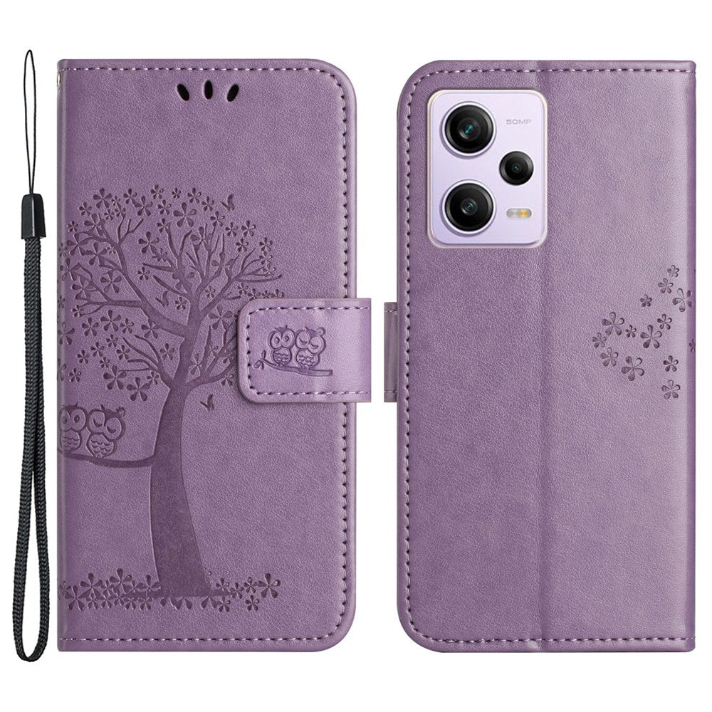 PU Leather Phone Case For Xiaomi Redmi Note 12 Pro+ 5G , Imprinted Owl Tree Pattern Protective Phone Stand Wallet Cover