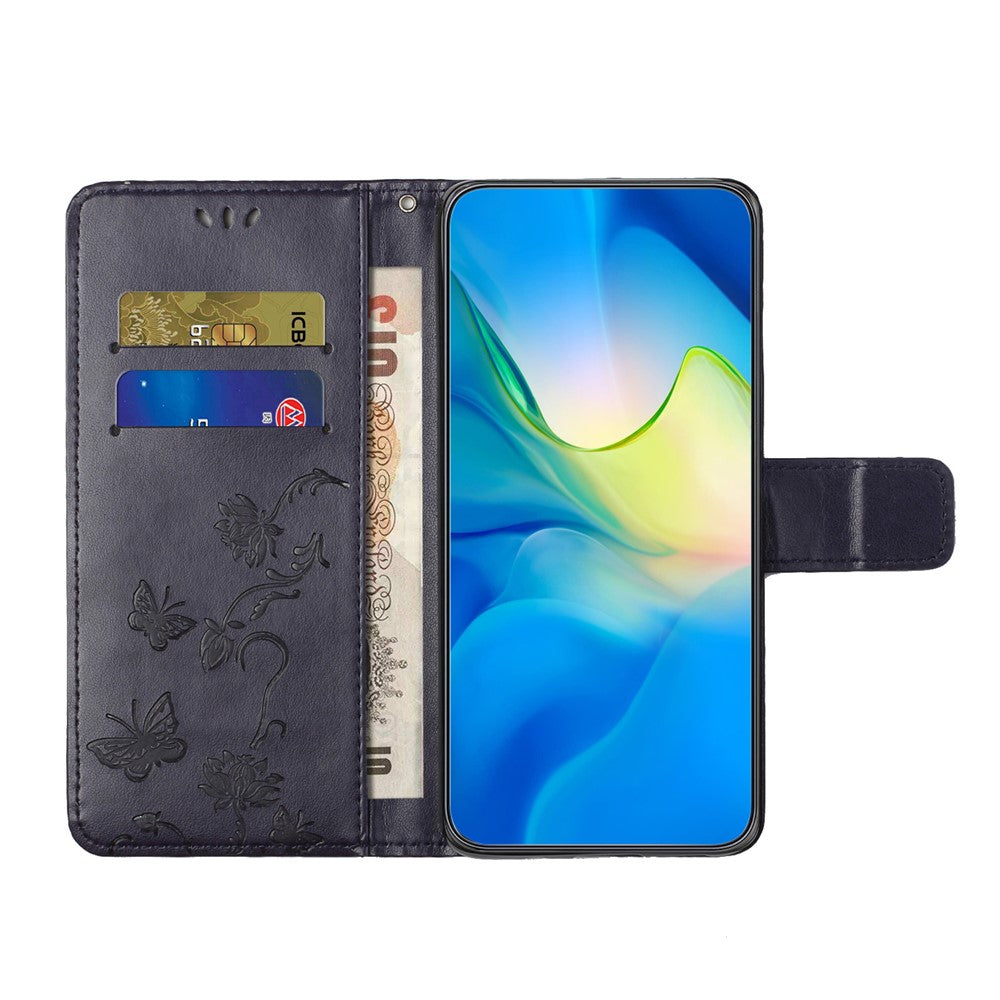 For Xiaomi Redmi 11A 4G Imprinted Butterfly Flower Pattern PU Leather Flip Phone Cover Stand Magnetic Wallet Folio Case with Strap