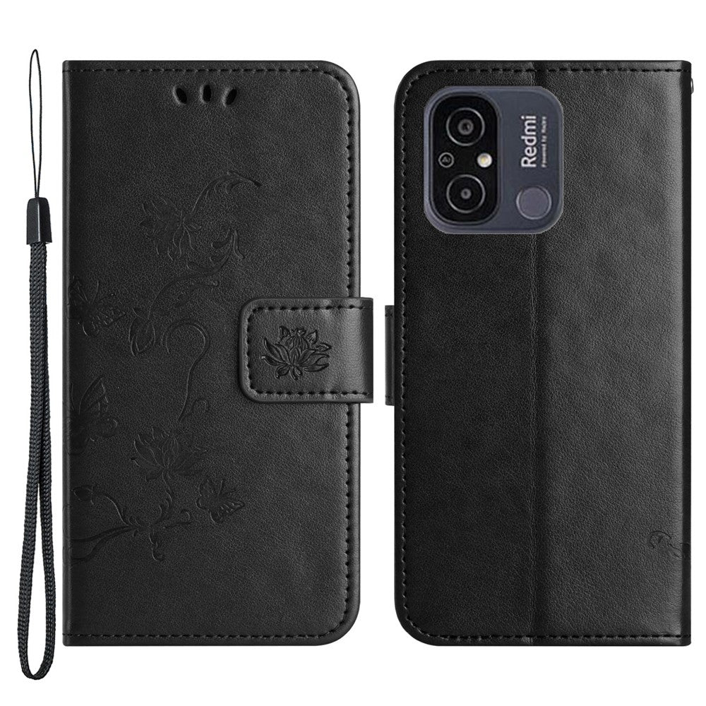 For Xiaomi Redmi 11A 4G Imprinted Butterfly Flower Pattern PU Leather Flip Phone Cover Stand Magnetic Wallet Folio Case with Strap