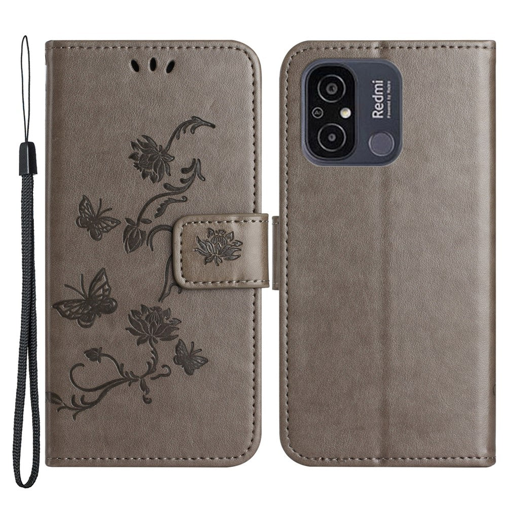 For Xiaomi Redmi 11A 4G Imprinted Butterfly Flower Pattern PU Leather Flip Phone Cover Stand Magnetic Wallet Folio Case with Strap