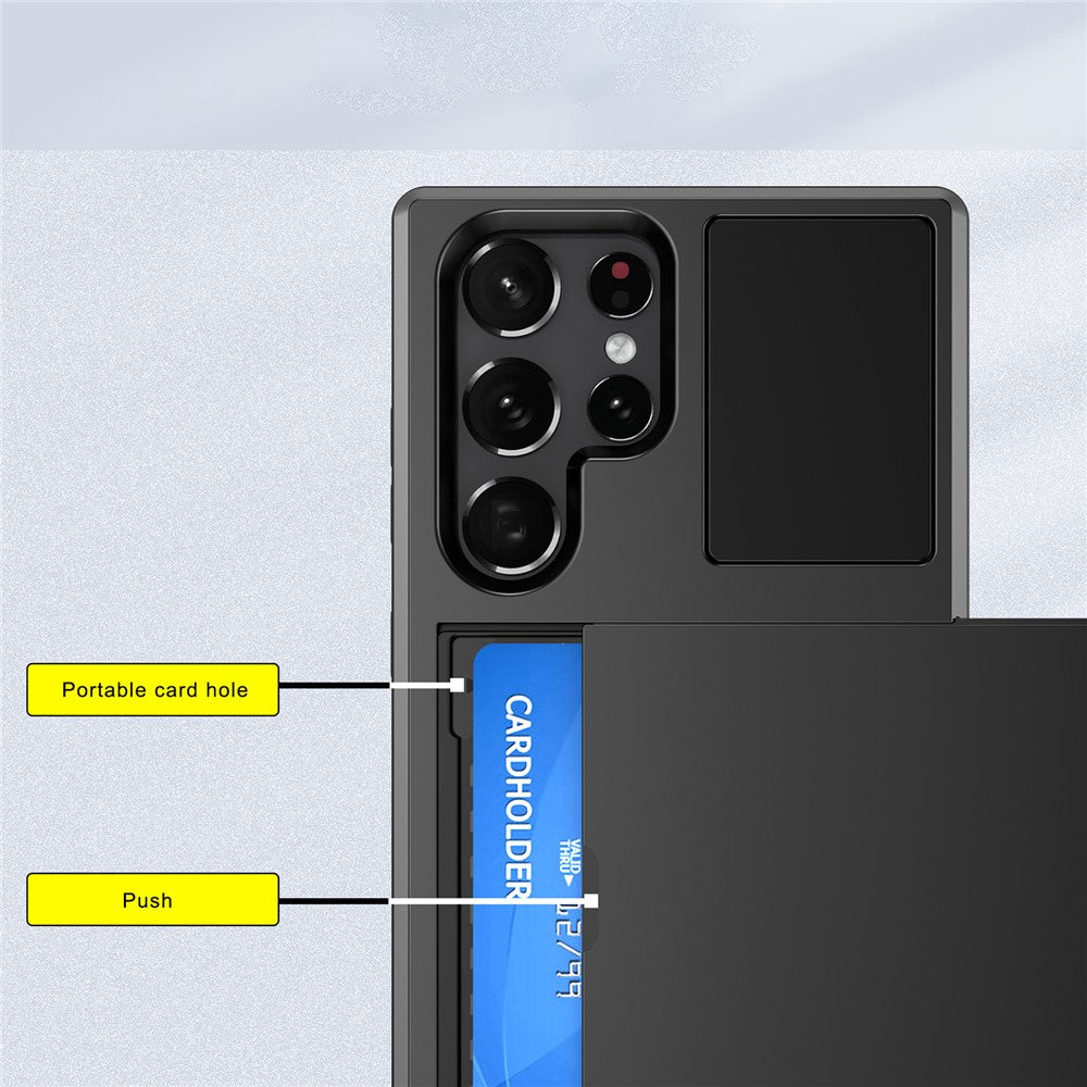 Sliding Card Holder Phone Case for Samsung Galaxy S23 Ultra, Anti-drop PC + TPU Protective Cover