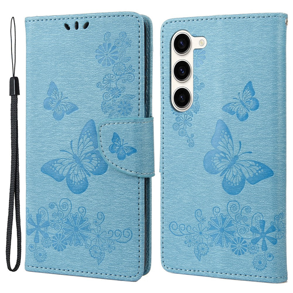Shockproof Mobile Phone Case for Samsung Galaxy S23+, Butterflies Flower Imprinting PU Leather Phone Cover with Wallet Stand
