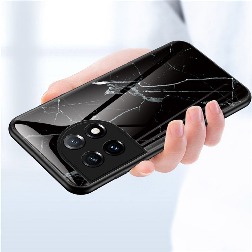 Härdat glas + PC + TPU-skal för OnePlus 11 5G, marmormönstertryck, fallsäkert smartphone-skal