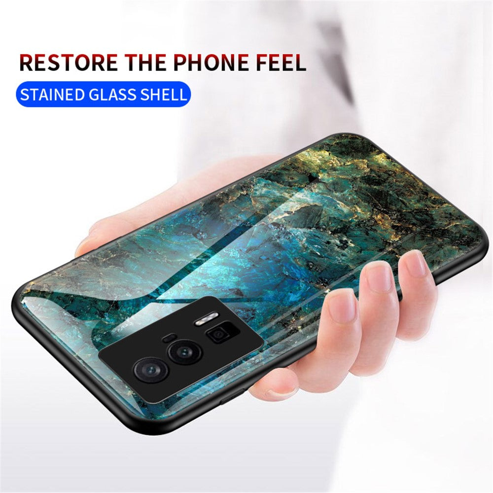 For Xiaomi Poco F5 Pro 5G / Redmi K60 Pro 5G / K60 5G Tempered Glass + PC + TPU Case Marble Pattern Printing Protective Phone Cover