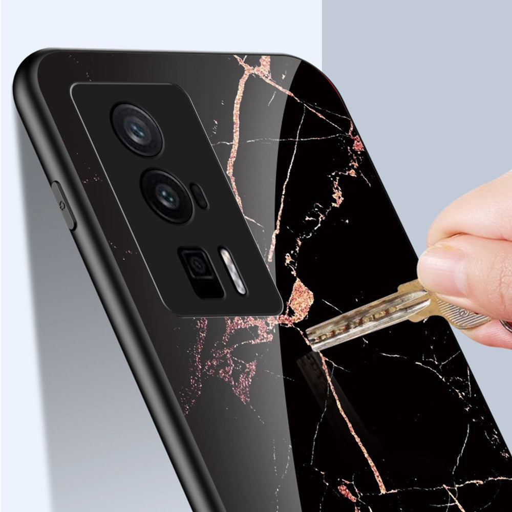 For Xiaomi Poco F5 Pro 5G / Redmi K60 Pro 5G / K60 5G Tempered Glass + PC + TPU Case Marble Pattern Printing Protective Phone Cover