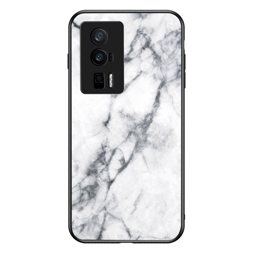 For Xiaomi Poco F5 Pro 5G / Redmi K60 Pro 5G / K60 5G Tempered Glass + PC + TPU Case Marble Pattern Printing Protective Phone Cover