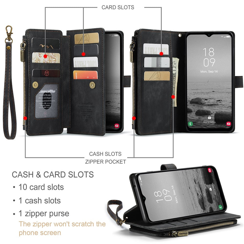 Til Samsung Galaxy A34 5G telefoncovers med rem CASEME C30 lynlås, kortholder i PU-læder