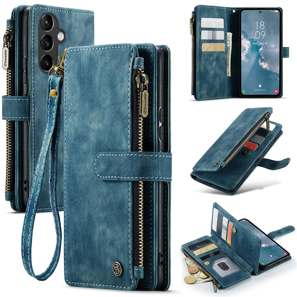 For Samsung Galaxy A54 5G Phone Cases with Strap CASEME C30 Zipper Multiple Card Holder PU Leather Cover