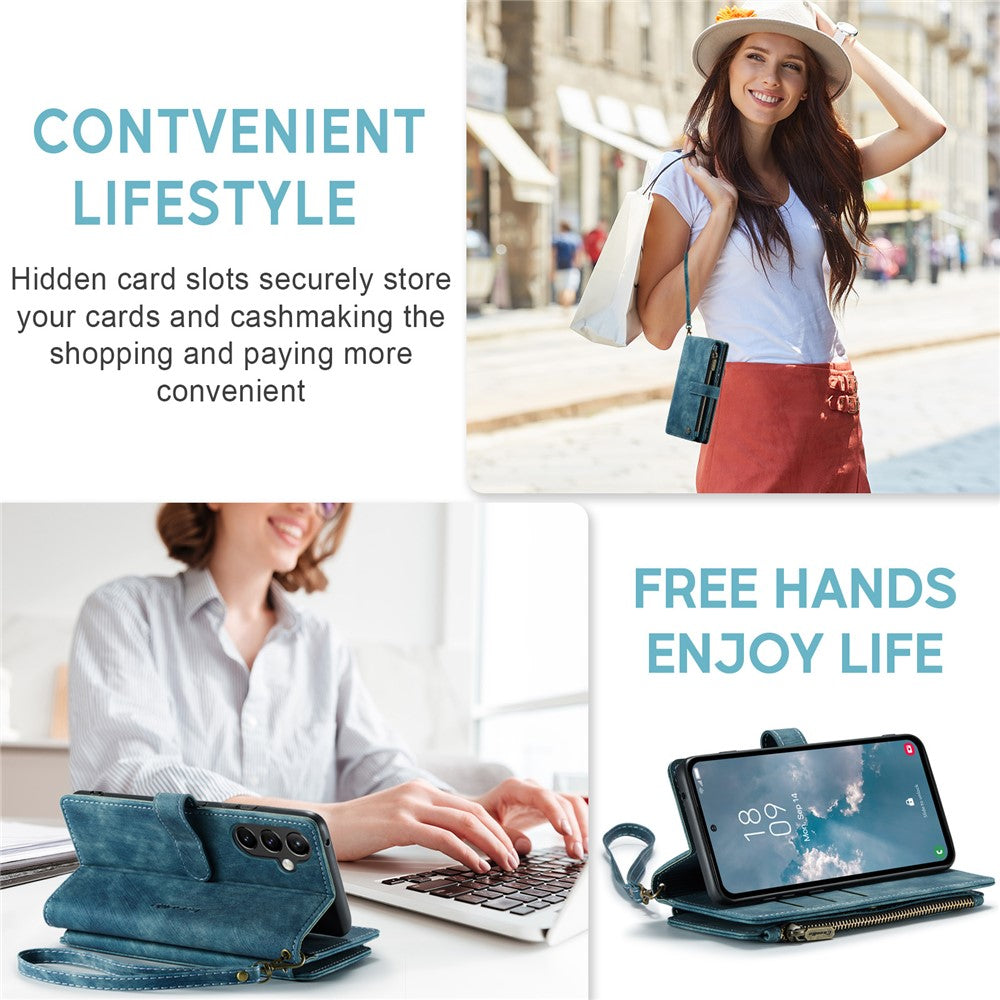 For Samsung Galaxy A54 5G Phone Cases with Strap CASEME C30 Zipper Multiple Card Holder PU Leather Cover