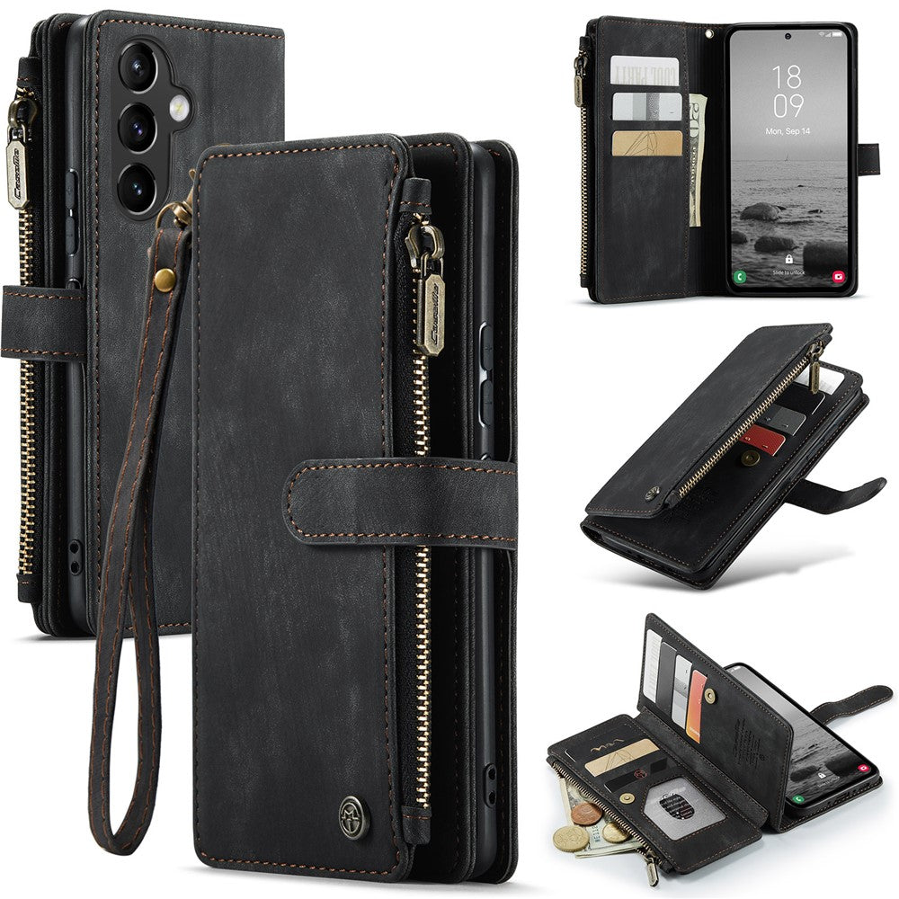 For Samsung Galaxy A54 5G Phone Cases with Strap CASEME C30 Zipper Multiple Card Holder PU Leather Cover