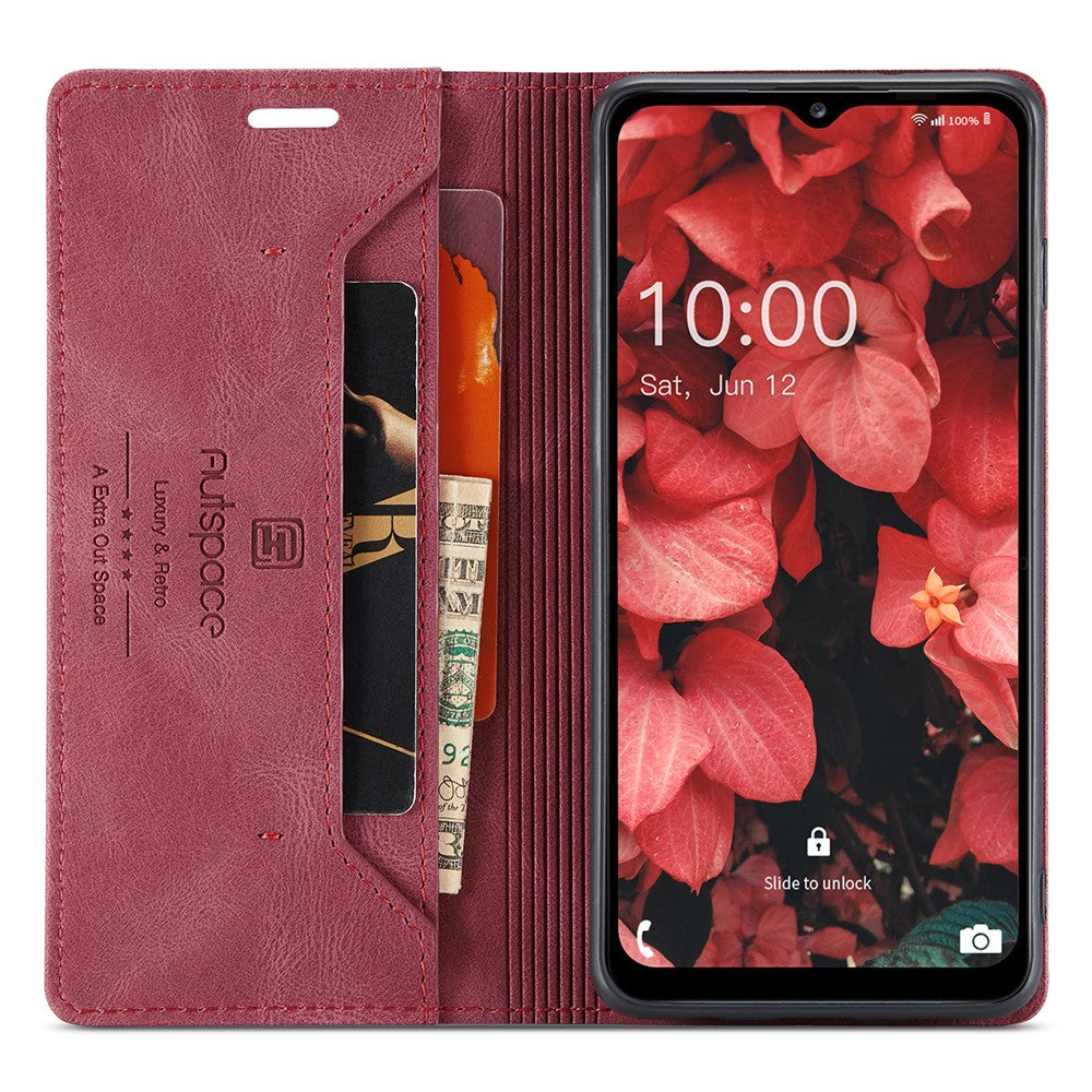 AUTSPACE Plånboksfodral för Samsung Galaxy A34 5G RFID-blockerande läderfodral med flip-funktion, A01-serien, Retro stativfodral